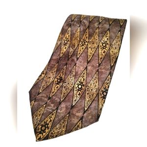 Vintage Hickey Freeman 100% Italian Silk Brown Gold Geometric Hand Sewn in USA
